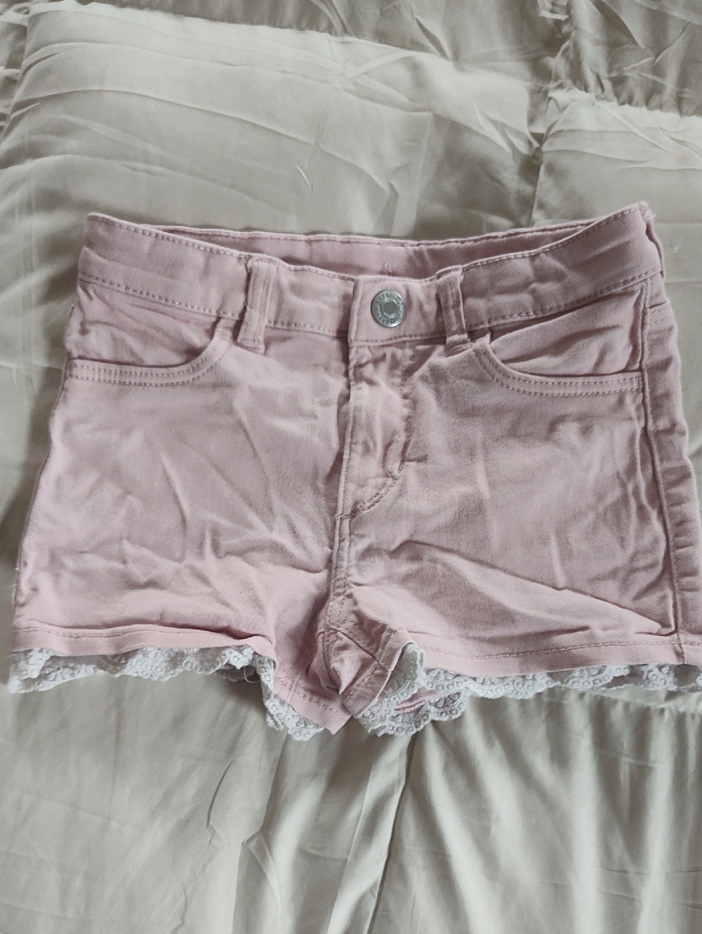Girl's H&M Light Pink Denim Shorts with White Lace Trim